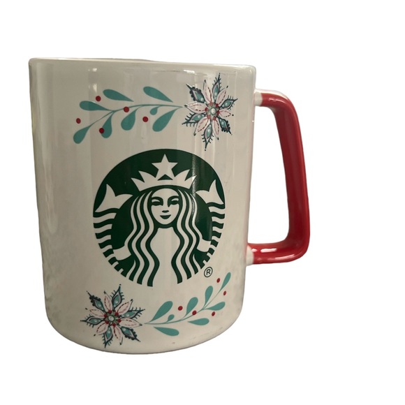 2 Starbucks Mugs Holiday Holly (11 oz) and Snowflakes (12 oz) Ceramic - Picture 3 of 16
